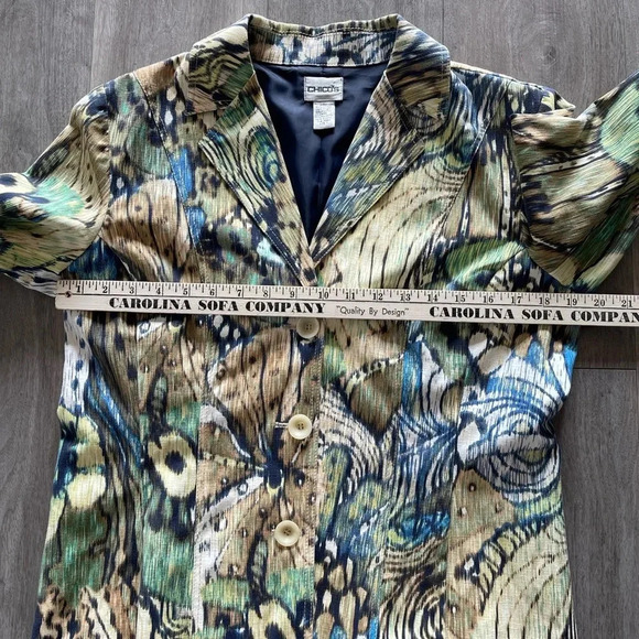 Chico’s Multicolor Cotton Blend Long Sleeve Blazer Women’s Size 1 or Medium - Picture 9 of 12